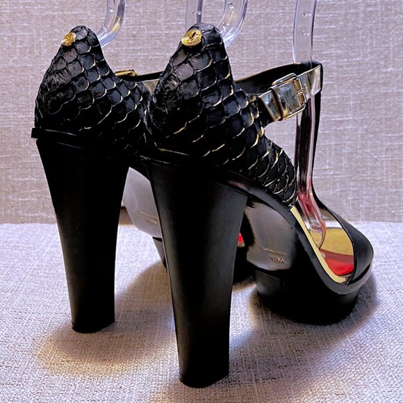 Vintage CHARLES JOURDAN PARIS Open Toe Leather T-Strap Platform High Heels Black - Picture 8 of 15